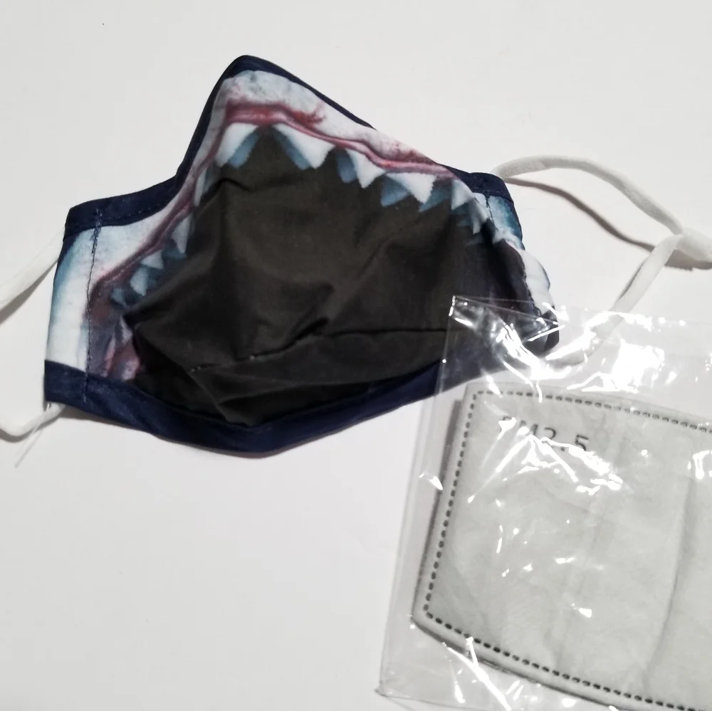- SALE 7.00- KIDS Shark Face Mask w/Shark Mouth Black/White
